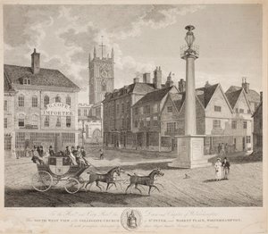The South West View of the Collegiate Church of St. Peter and Market Place, Wolverhampton, 1824 by W. Fleeming